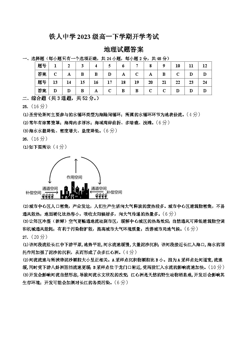 2024省大庆铁人中学高一下学期开学考试地理含答案01