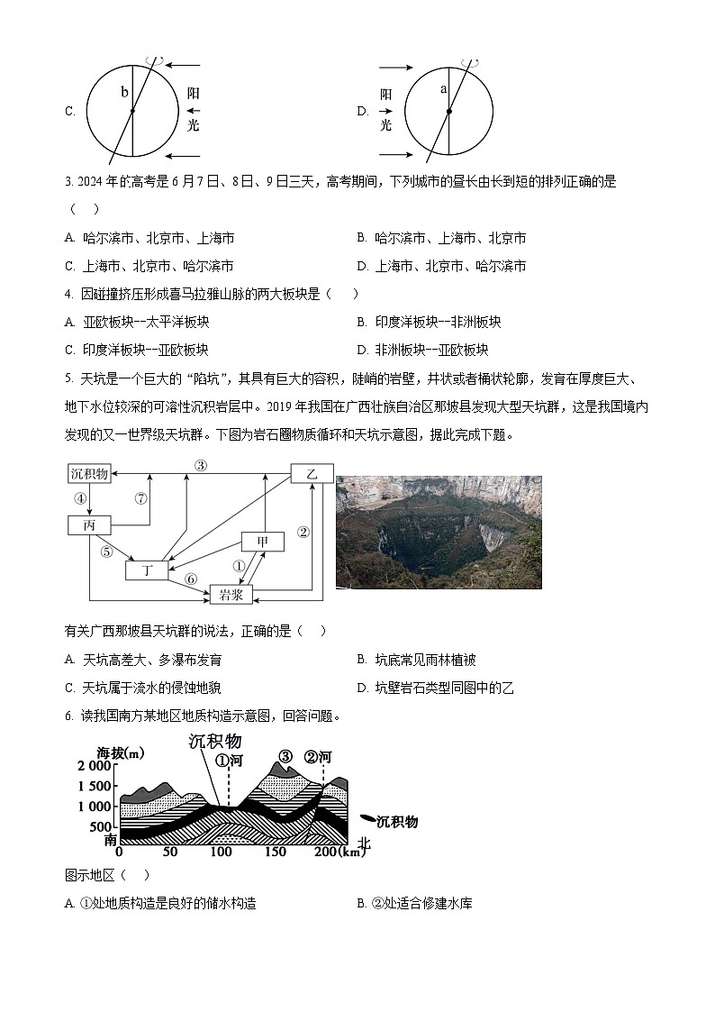 精品解析:新疆乌鲁木齐市六校联考2023-2024学年高二上学期期末考试地理试题(原卷版)第2页