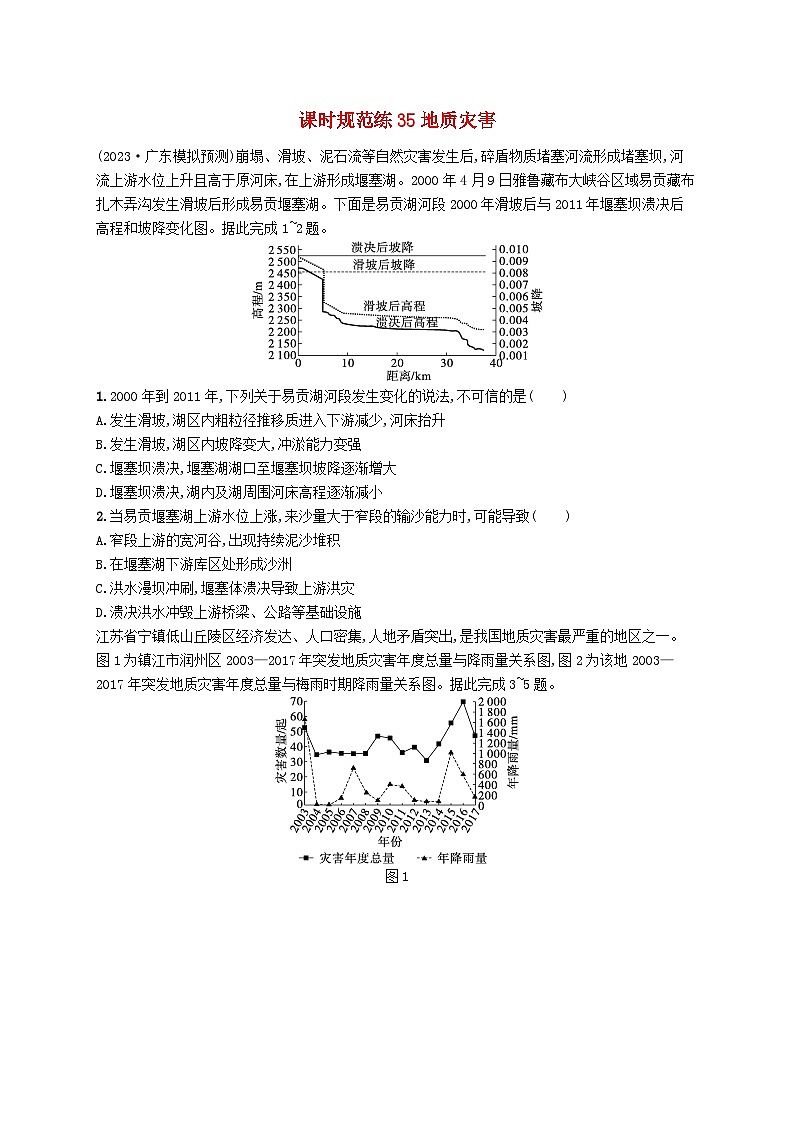 备战2025届高考地理一轮总复习课时规范练35地质灾害第1页