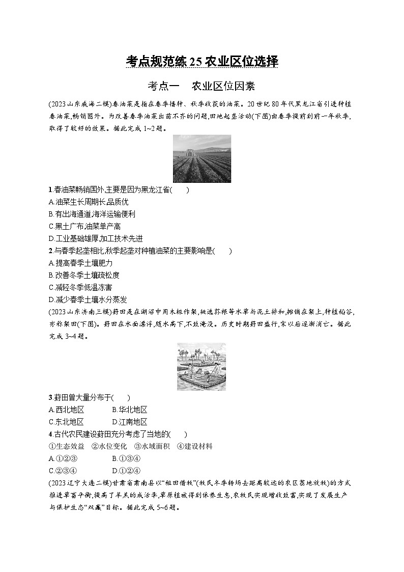 考点规范练25农业区位选择第1页