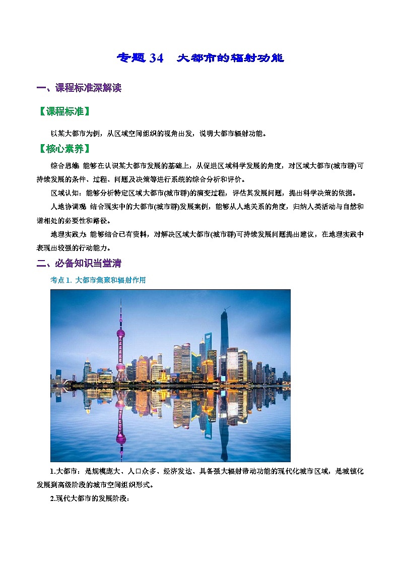 专题34 大都市的辐射功能(精品讲义)-备战高考地理一轮复习全考点精讲练(浙江专用)(解析版)第1页