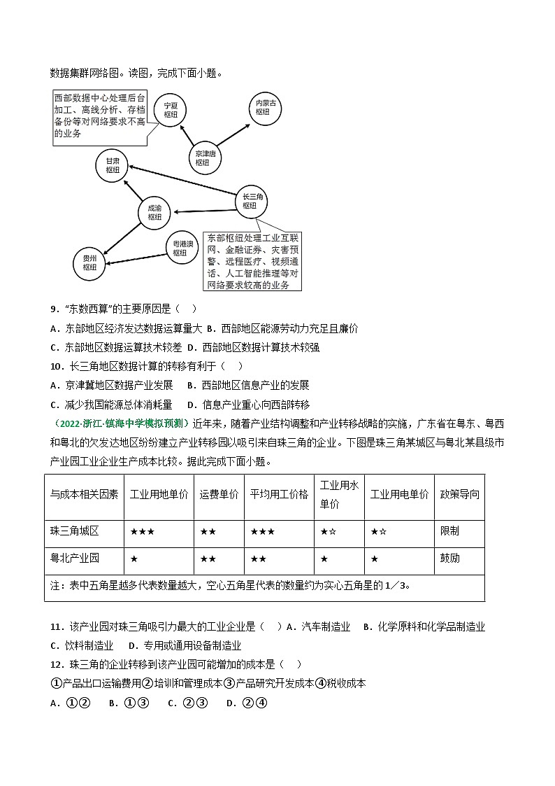 专题38 产业转移对区域发展的影响(精选练习)-备战高考地理一轮复习全考点精讲练(浙江专用)(原卷版)第3页