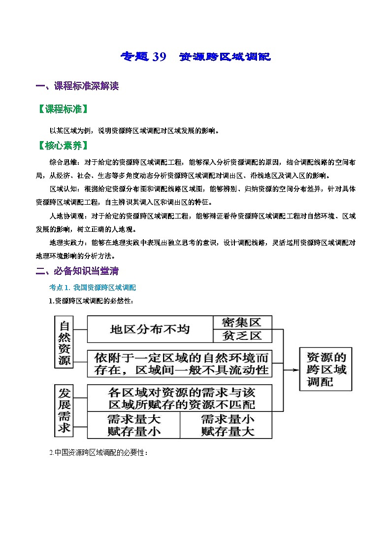专题39 资源跨区域调配(精品讲义)-备战高考地理一轮复习全考点精讲练(浙江专用)(解析版)第1页