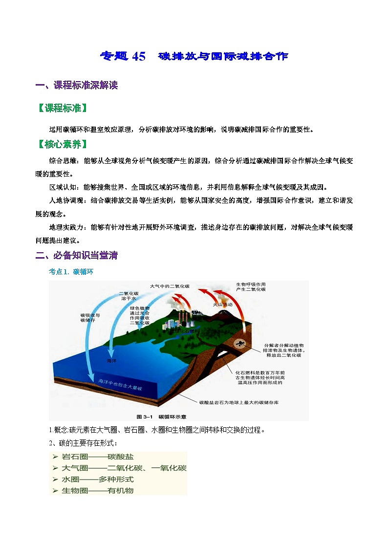 专题45 碳排放与国际减排合作(精品讲义)-备战高考地理一轮复习全考点精讲练(浙江专用)(解析版)第1页