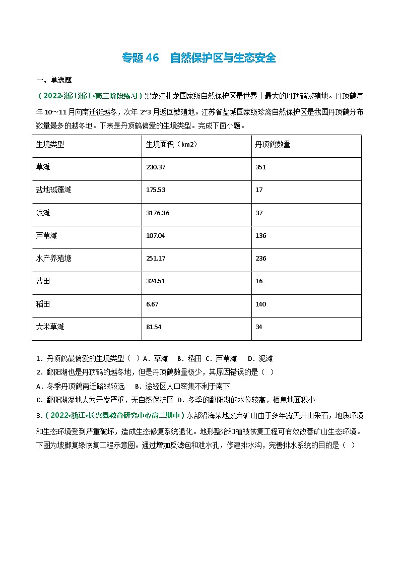 专题46 自然保护区与生态安全(精选练习)-备战高考地理一轮复习全考点精讲练(浙江专用)(原卷版)第1页
