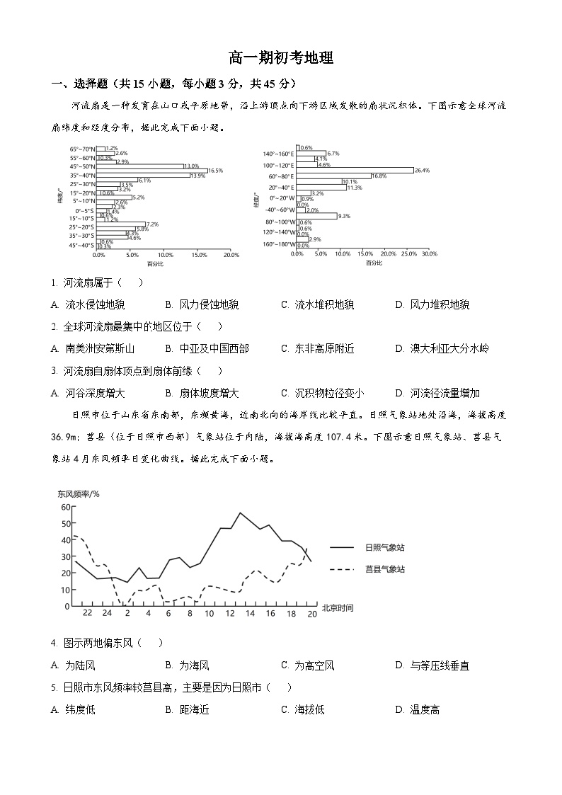 2024通化梅河口五中高一下学期开学考试地理含解析