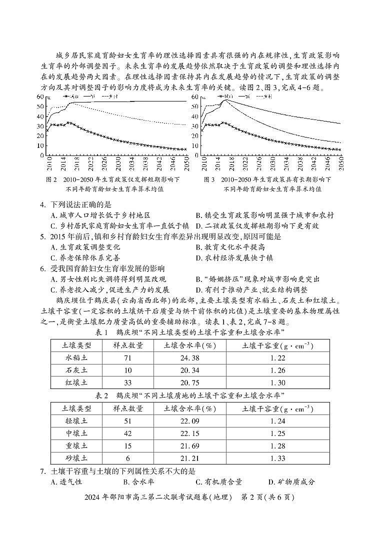 湖南省邵阳市2024届高三下学期二模地理试卷(PDF版附答案)第2页