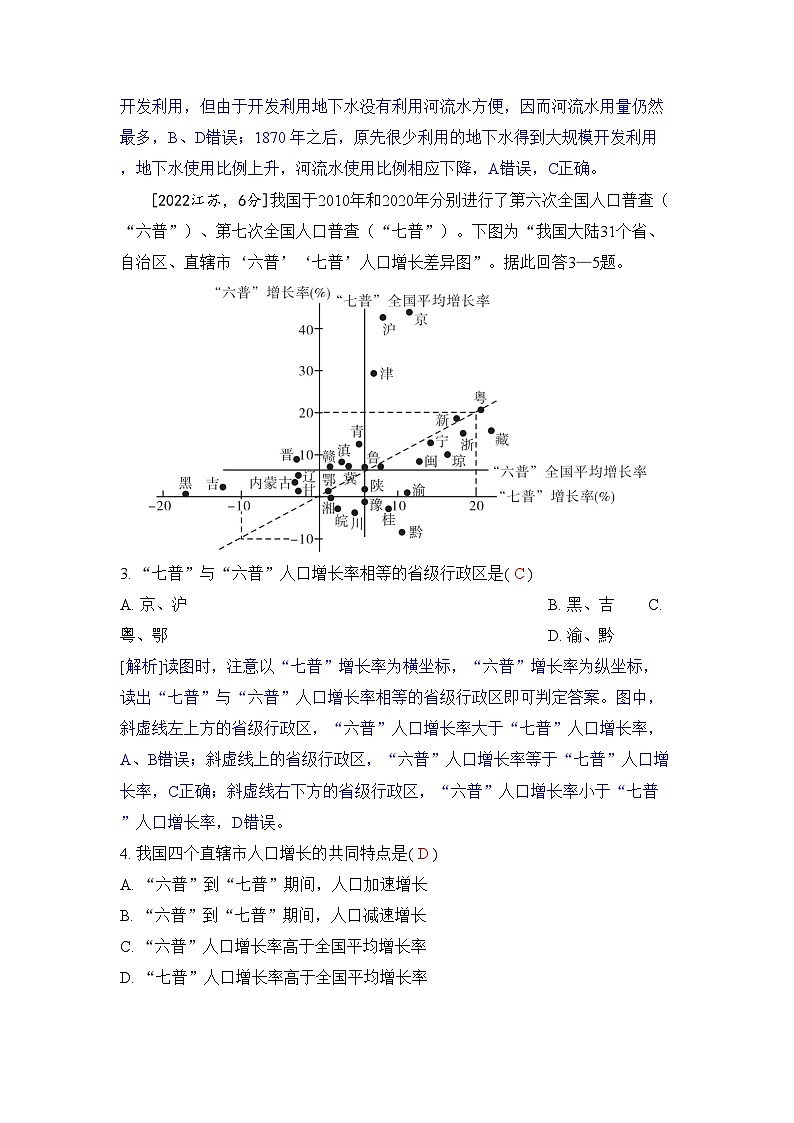专题九 人口2024五年高考题分类训练(地理)第2页