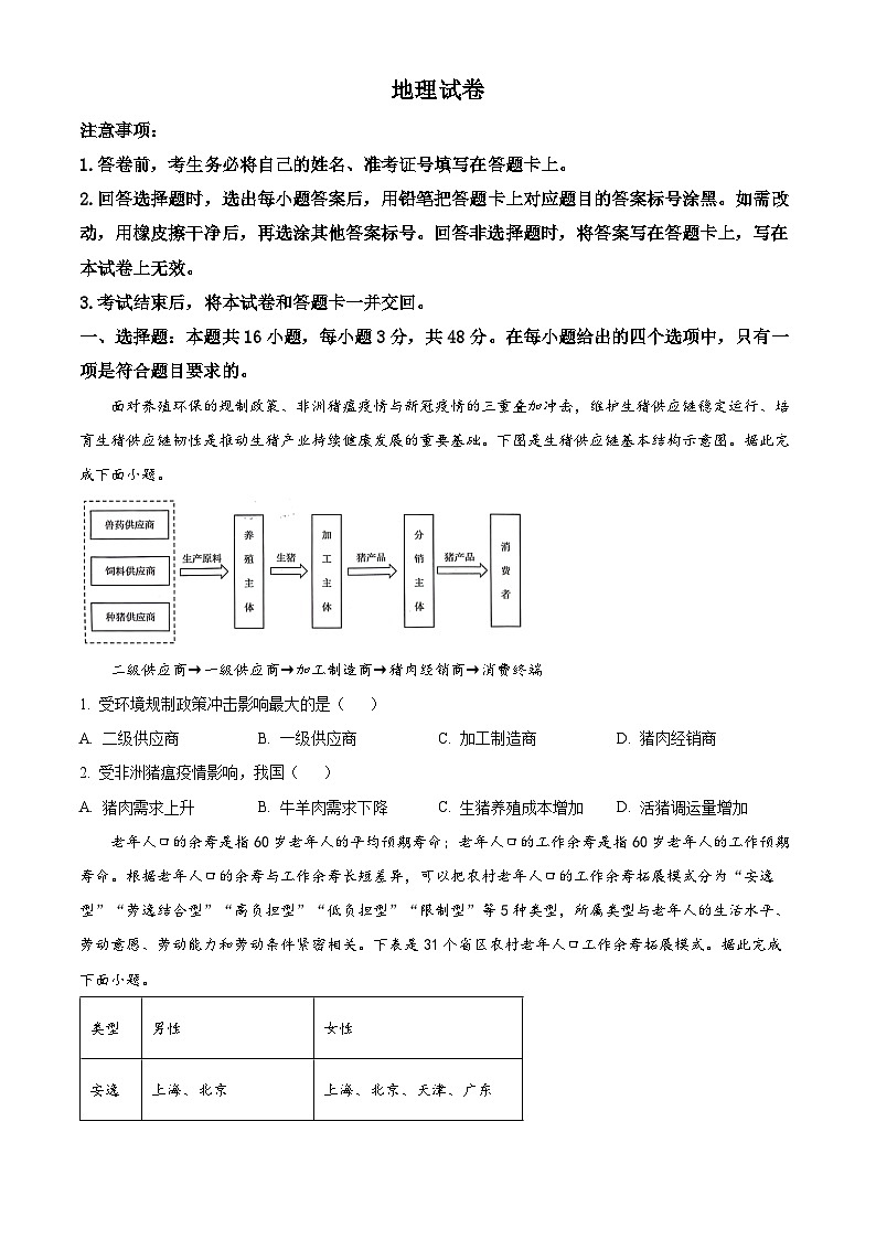 安徽省名校教研联盟2023-2024学年高三下学期3月考试地理试卷 Word版无答案第1页