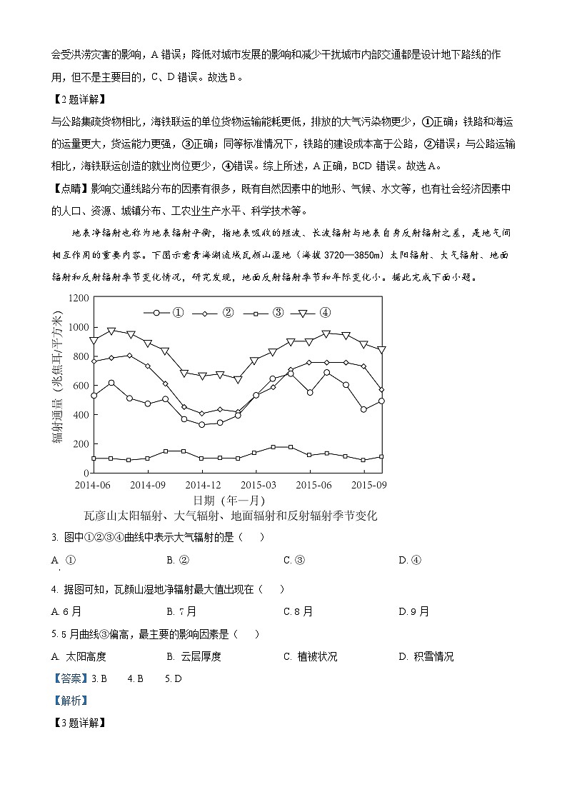2024长沙师大附中高三下学期月考(七)地理试卷含解析02