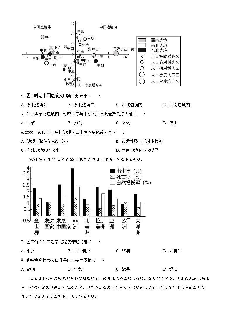江西省南昌市第十九中学2023-2024学年高一下学期3月月考地理试题(原卷版)第2页