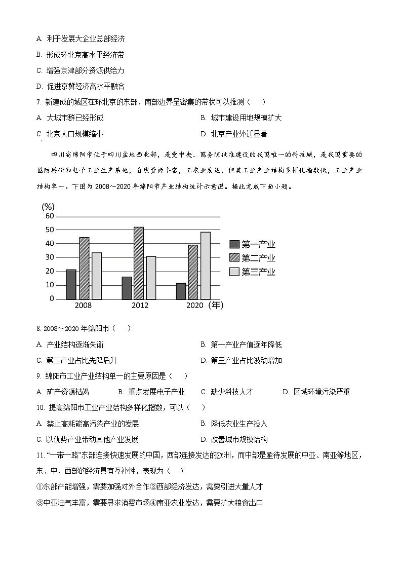 内蒙古自治区赤峰市红山区赤峰第四中学2023-2024学年高二下学期4月月考地理试题(原卷版)第3页