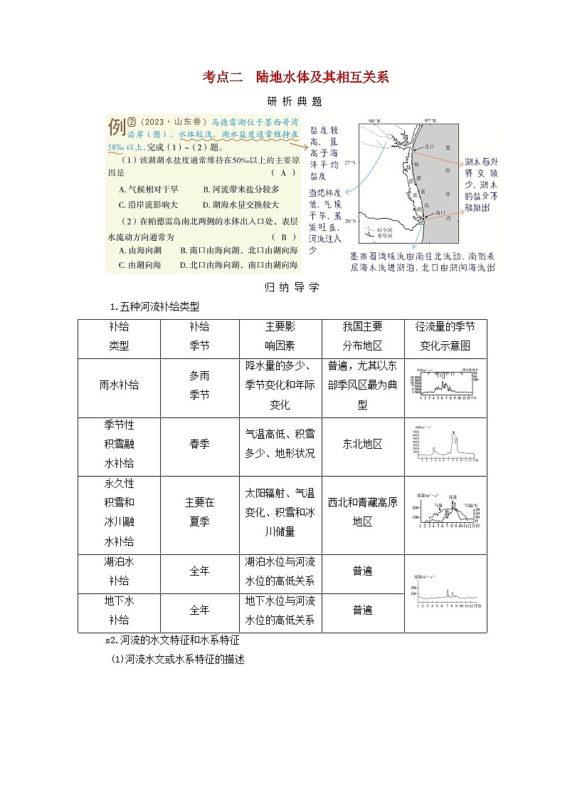 2025版高考地理一轮总复习考点突破训练题第1部分自然地理第四章地球上的水第一讲水循环和陆地水体及其相互关系考点二陆地水体及其相互关系01