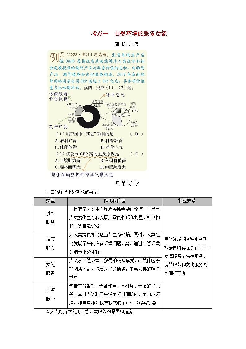 2025版高考地理一轮总复习考点突破训练题第4部分资源环境与国家安全第十七章自然环境与人类社会考点一自然环境的服务功能第1页