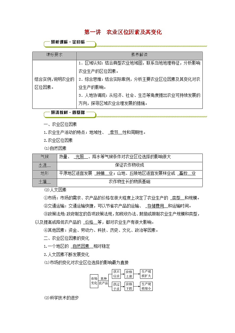 2025版高考地理一轮总复习教案第2部分人文地理第10章产业区位因素第1讲农业区位因素及其变化01