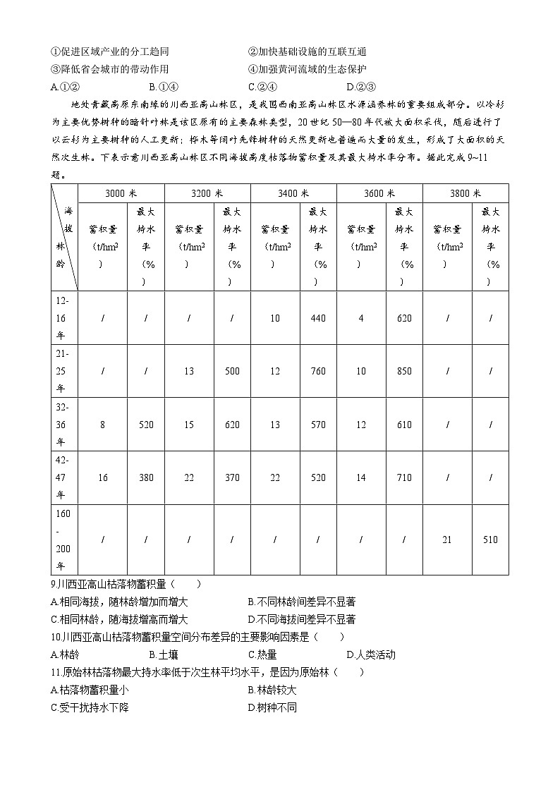 2024安庆示范高中高三下学期4月联考试题(三模)地理含解析03