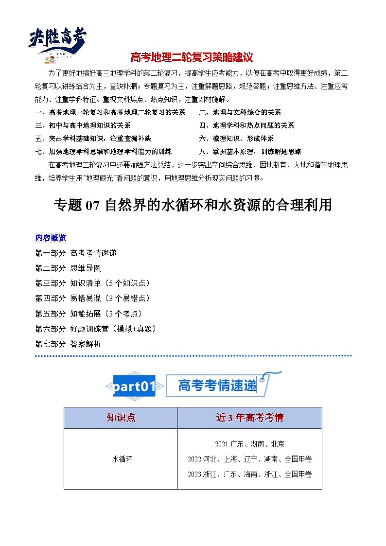 高考地理知识大盘点【讲通练透】专题07 自然界的水循环和水资源的合理利用01