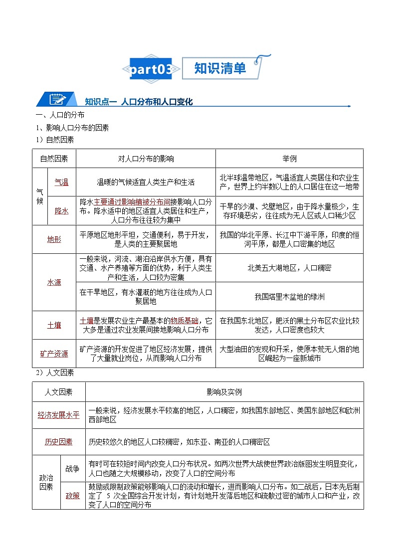 高考地理知识大盘点【讲通练透】专题11 人口第3页