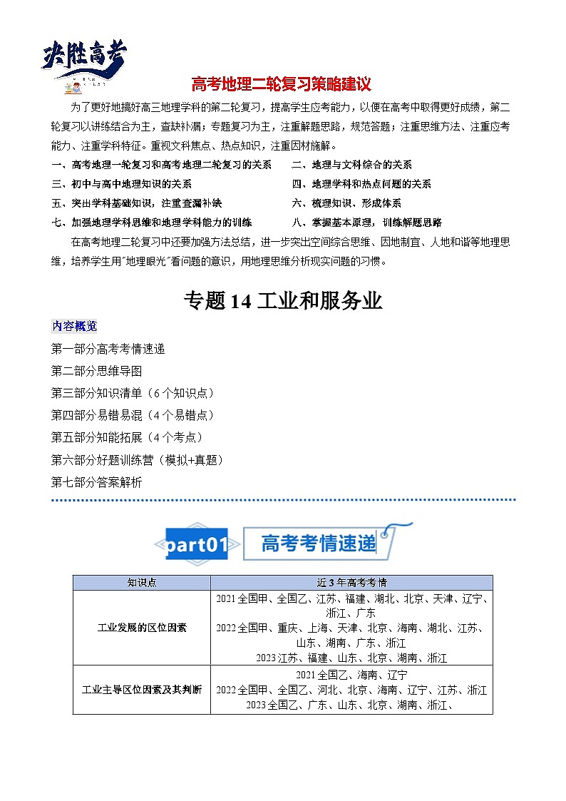 高考地理知识大盘点【讲通练透】专题14 工业和服务业01