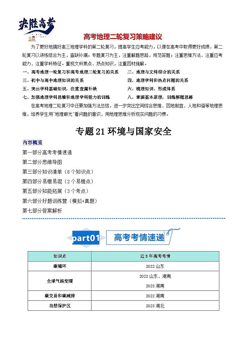 高考地理知识大盘点【讲通练透】专题21 环境与国家安全第1页