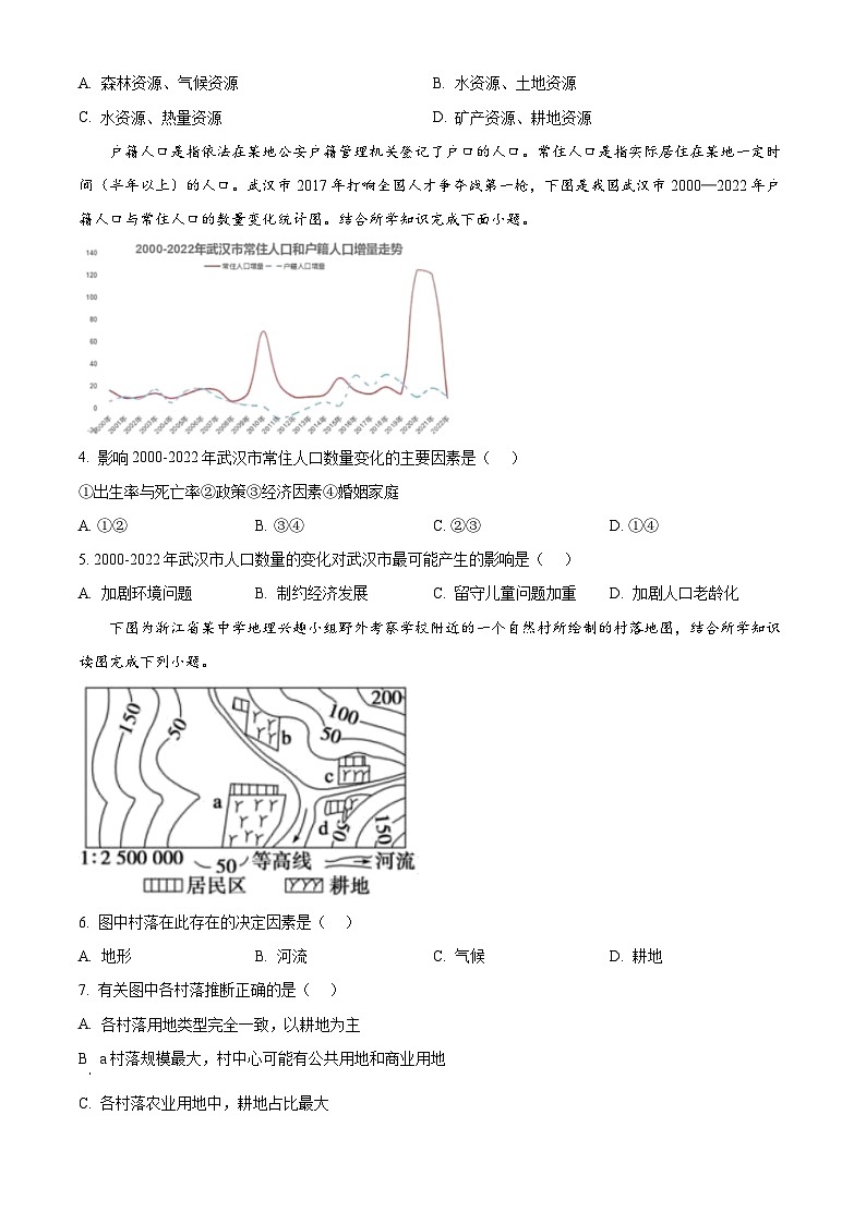 安徽省马鞍山市高中六校联考2023-2024学年高一下学期4月阶段检测地理试题(原卷版+解析版)02