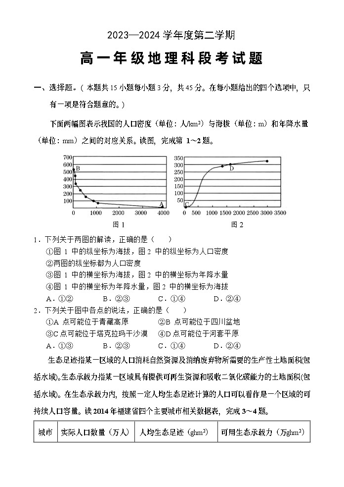 海南省文昌中学2023-2024学年高一下学期期中段考地理试题01