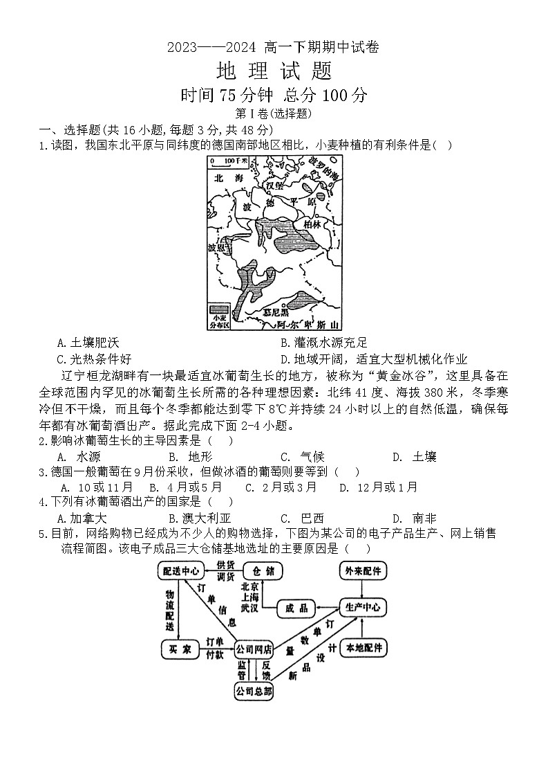 河南省周口市鹿邑县2023-2024学年高一下学期4月期中地理试题01