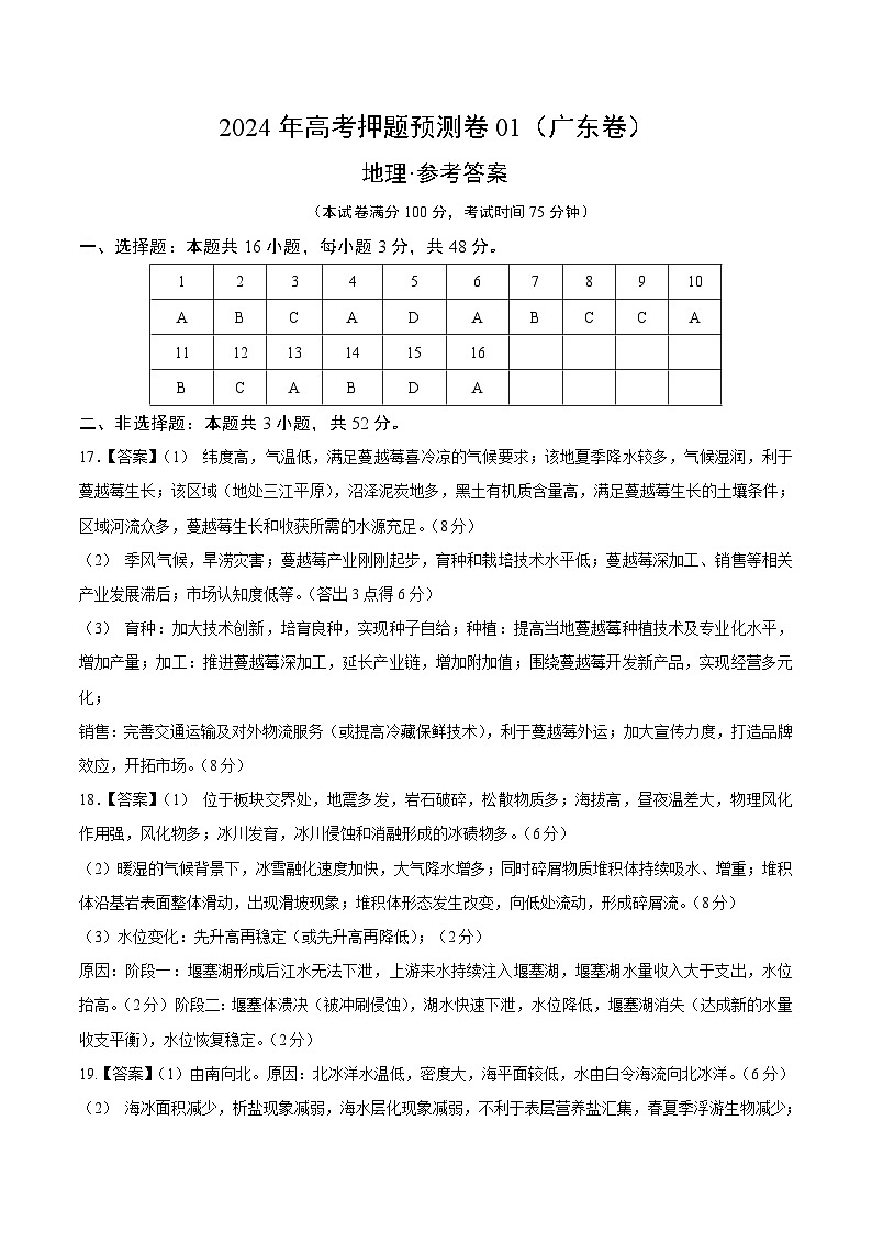 2024年高考押题预测卷—地理(广东卷01)(参考答案)01
