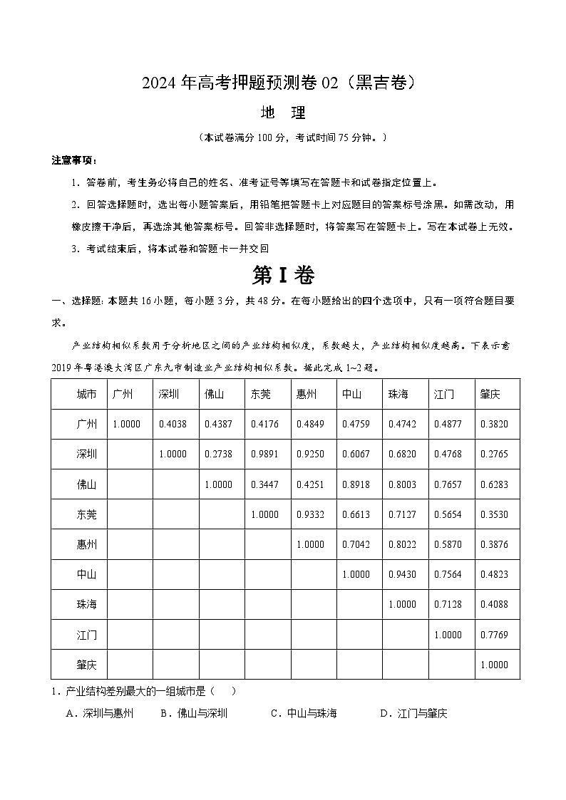 2024年高考押题预测卷—地理(黑吉卷02)(全解全析)第1页