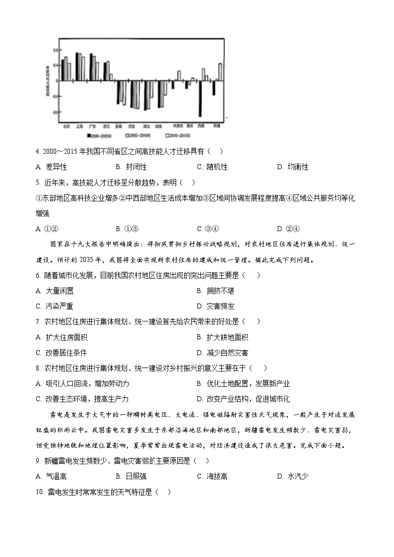辽宁省沈阳市第二中学2023-2024学年高三下学期4月阶段测试地理试卷(原卷版+解析版)02