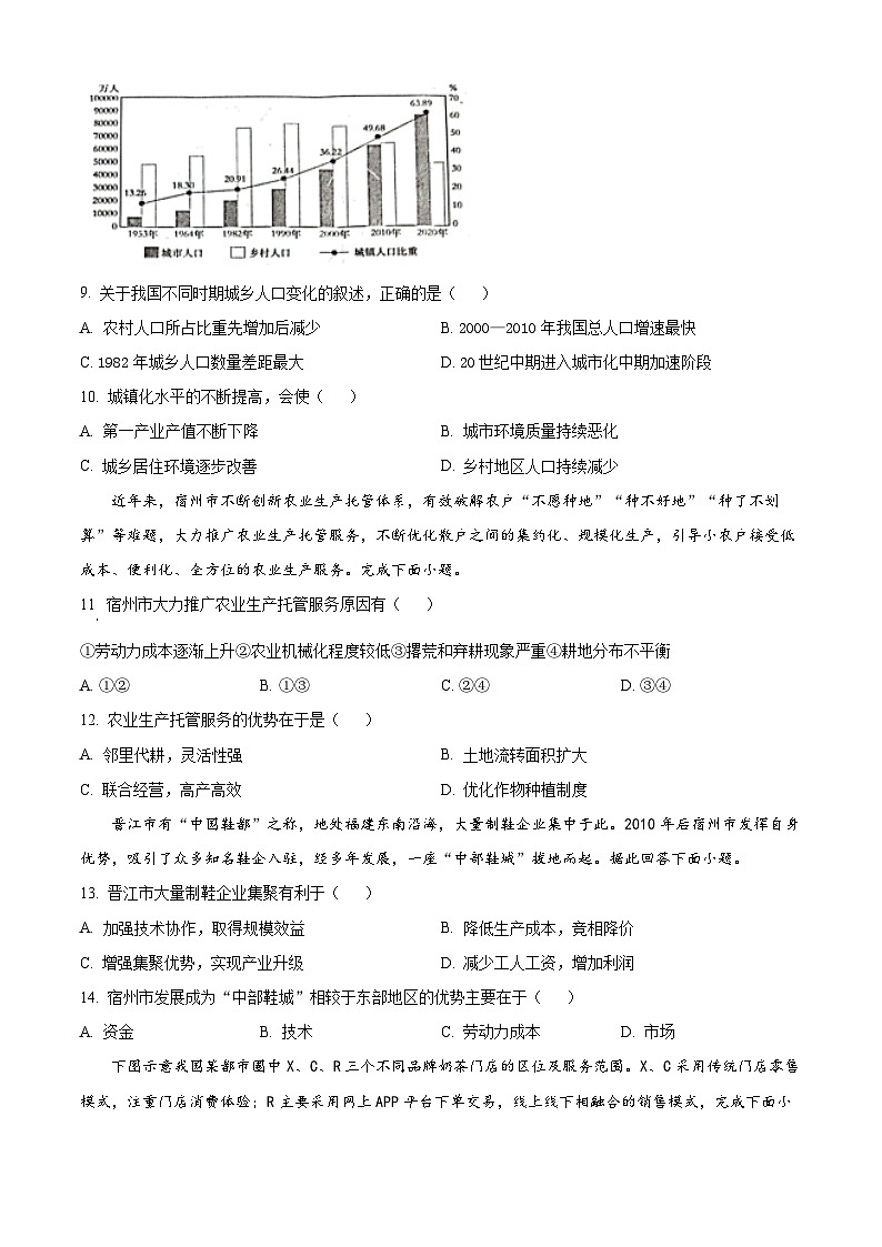 安徽省宿州市示范高中2023-2024学2023-2024学年高一下学期4月期中地理试题 Word版无答案第3页