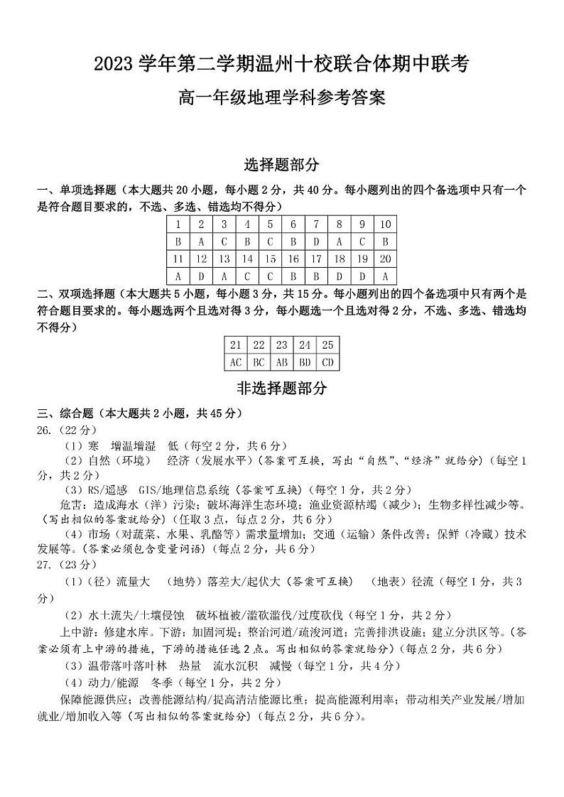 浙江省温州市十校联合体2023-2024学年高一下学期期中联考地理试卷(PDF版附答案)01