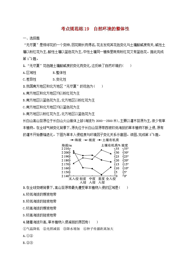 适用于新高考新教材新疆专版2024届高考地理一轮总复习考点规范练19自然环境的整体性第1页