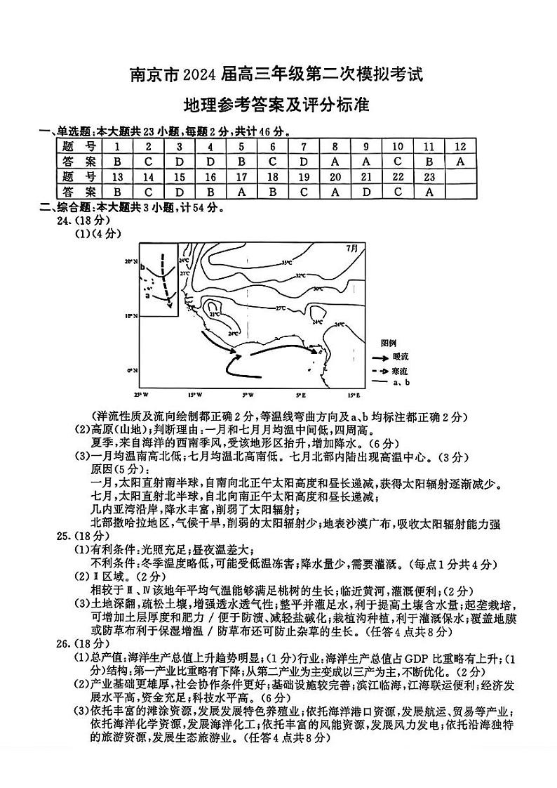 南京二模地理答案第1页