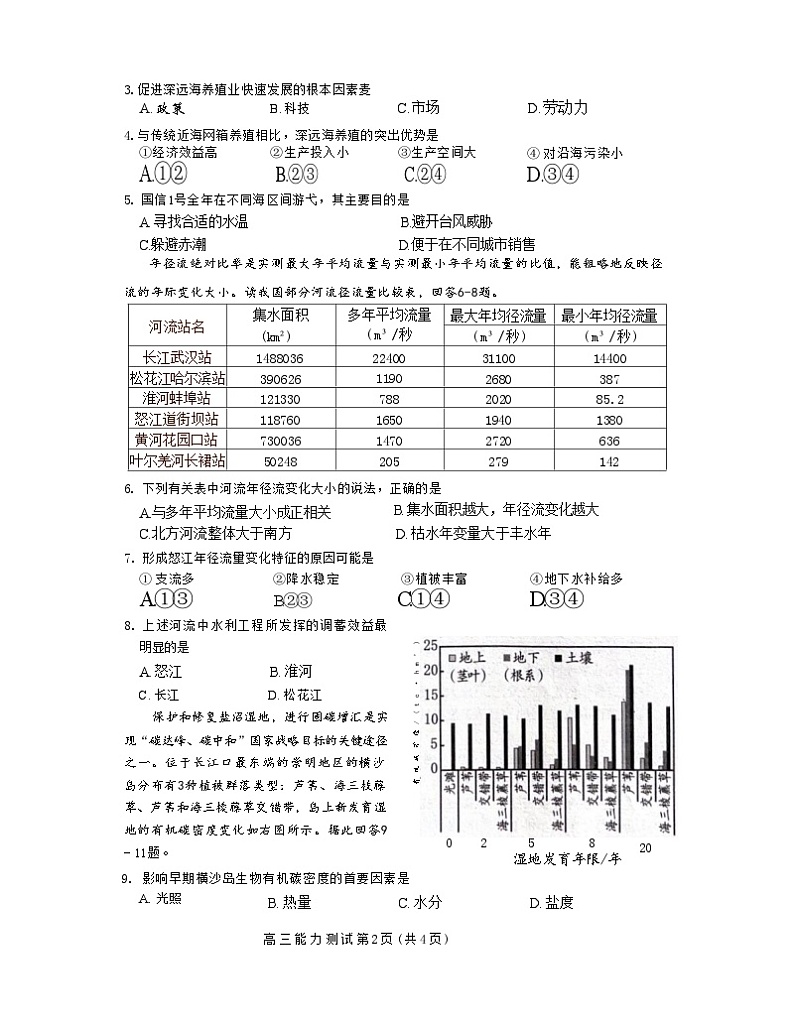 2024乐山高三下学期三模考试地理试题无答案02