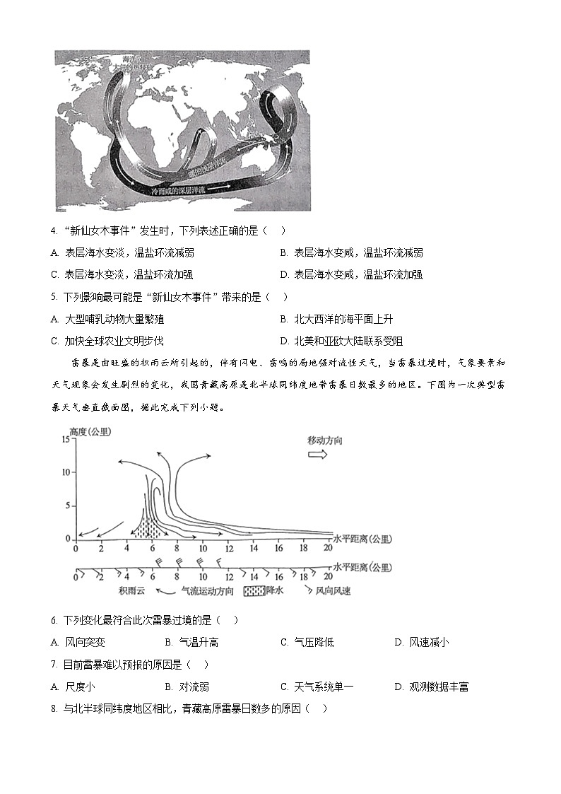 陕西省西安市第一中学2023-2024学年高三下学期5月月考地理试题(原卷版)第2页