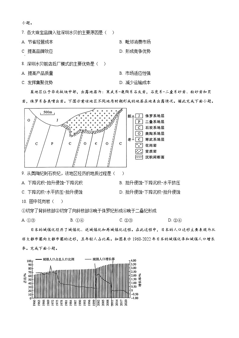 2024届山东省五莲县第一中学高考考前模拟预测地理试题三(原卷版)第3页