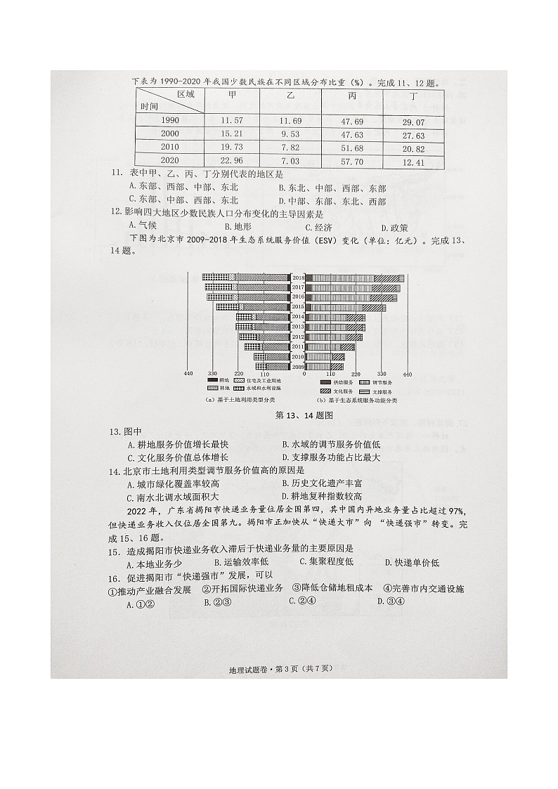 2024(杭州二中、绍兴一中、温州中学、金华一中、衢州二中)五校联盟高三下学期三模地理试题扫描版无答案第3页