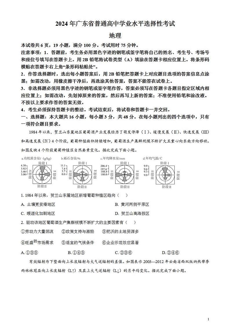 2024年高考真题——地理试卷(广东卷)无答案PDF01