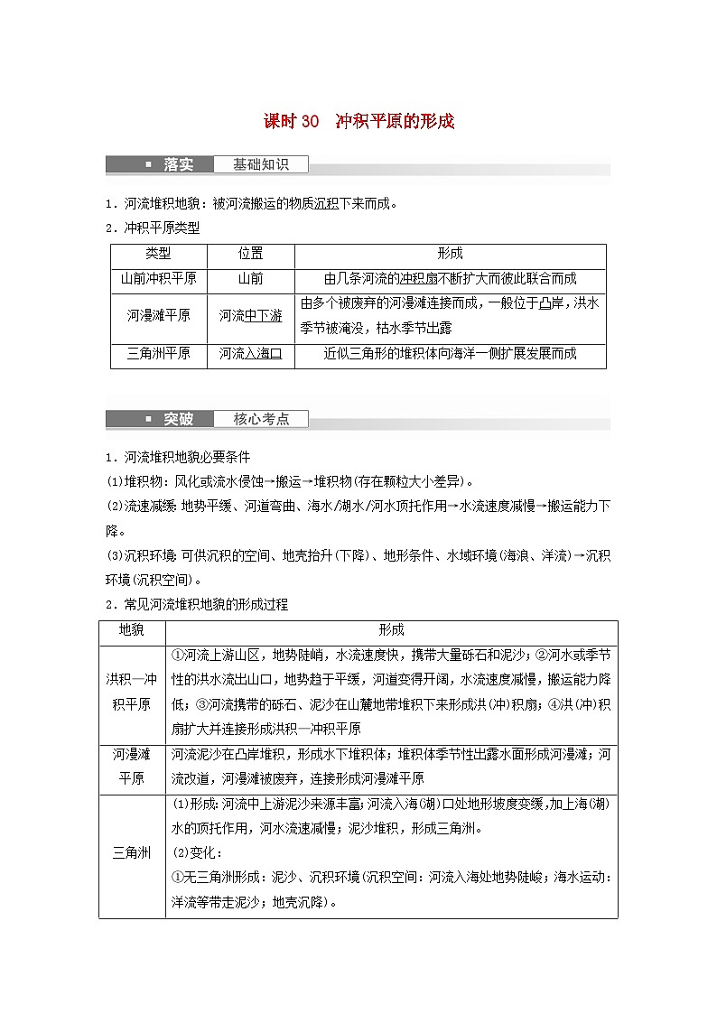 2024届人教新教材高考地理一轮教案第一部分自然地理第五章地表形态的塑造第3讲课时30冲积平原的形成第1页