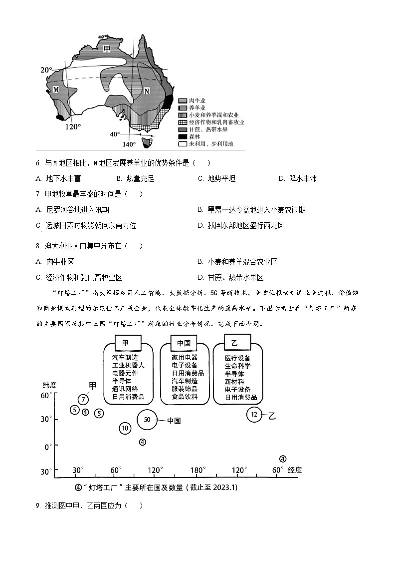 山西省运城市2023-2024学年高二下学期期末调研测试地理试题(原卷版)第3页