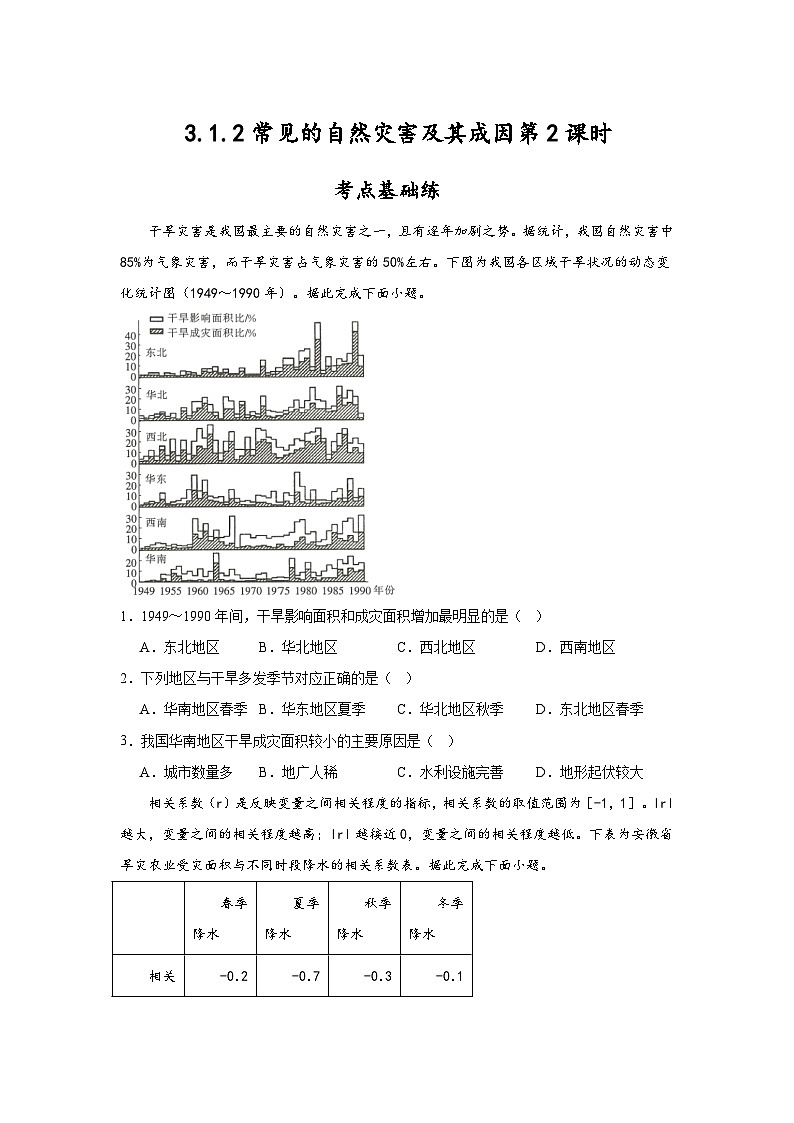 3.1.2《常见的自然灾害及其成因》第2课时 气象灾害与洪涝灾害 分层练习(原卷版)-中图版地理必修第一册第1页