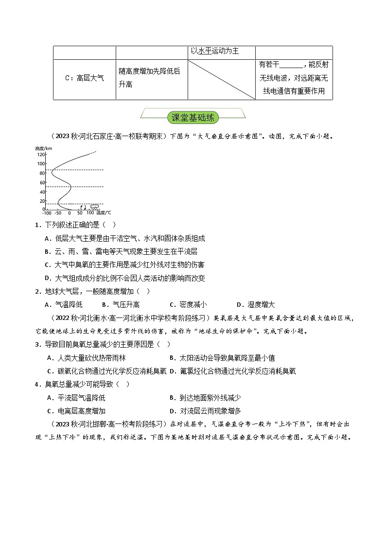 【新课标】3.1《大气的组成与垂直分层》分层练习(原卷版)-湘教版地理必修第一册02