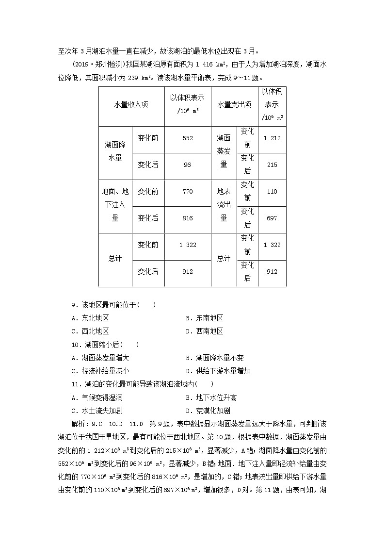 高考地理一轮复习课时跟踪检测十二水圈和水循环含解析鲁教版第3页