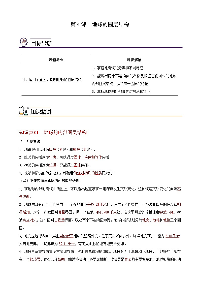 人教版地理必修第一册 1.4地球的圈层结构(教案)01