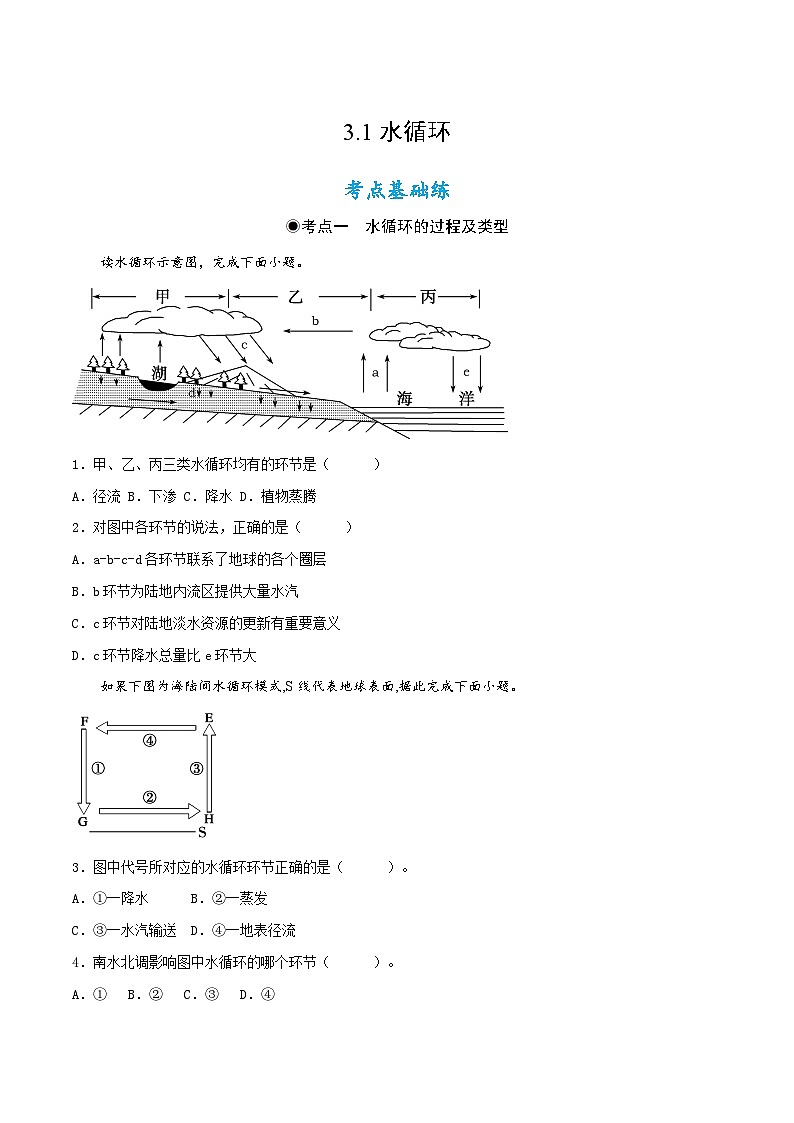 3.1水循環(huán)（同步練習）原卷第1頁