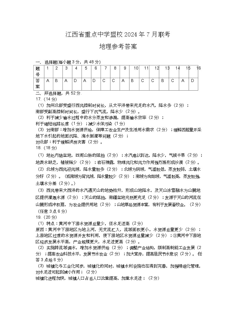 2025届江西省重点中学联盟高三上学期7月联考地理试题01