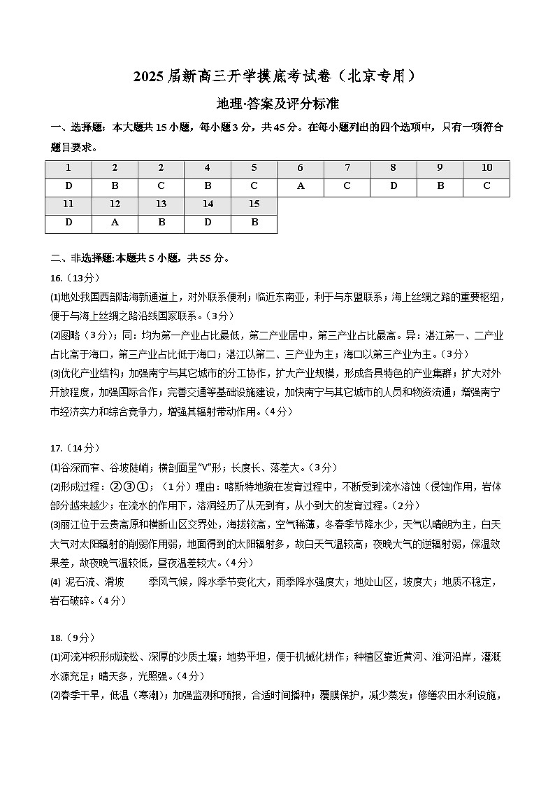 地理（北京通用）（答案及評(píng)分標(biāo)準(zhǔn)）第1頁(yè)