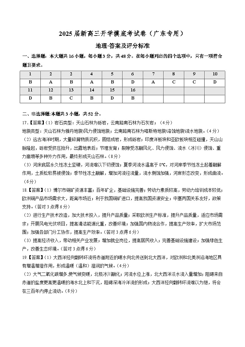地理(广东专用)(答案及评分标准)第1页