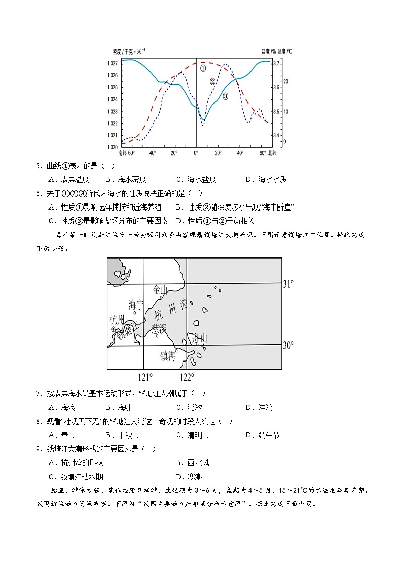 2.5 海水的性质和运动对人类活动的影响 (分层练)(原卷版)第2页